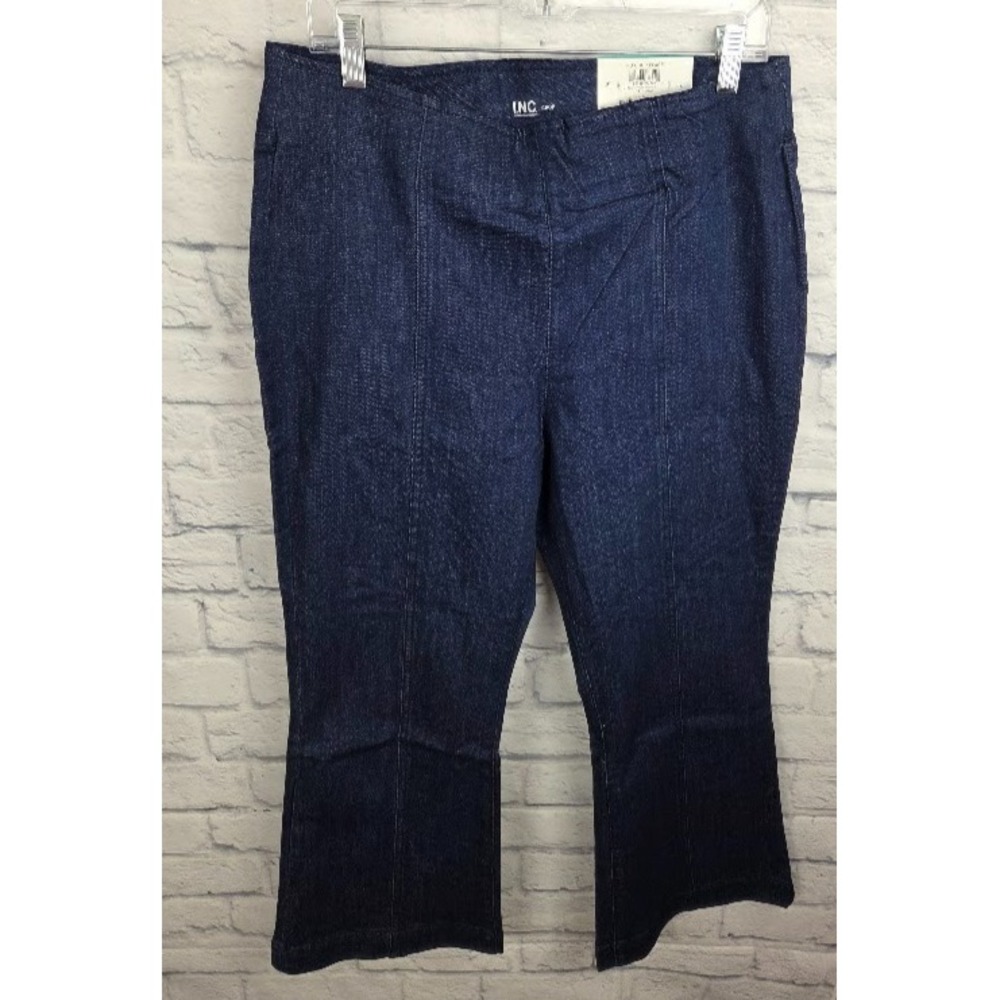 INC International Concepts Womens Flare Jeans Size 16 Crop High Rise Dark Indigo